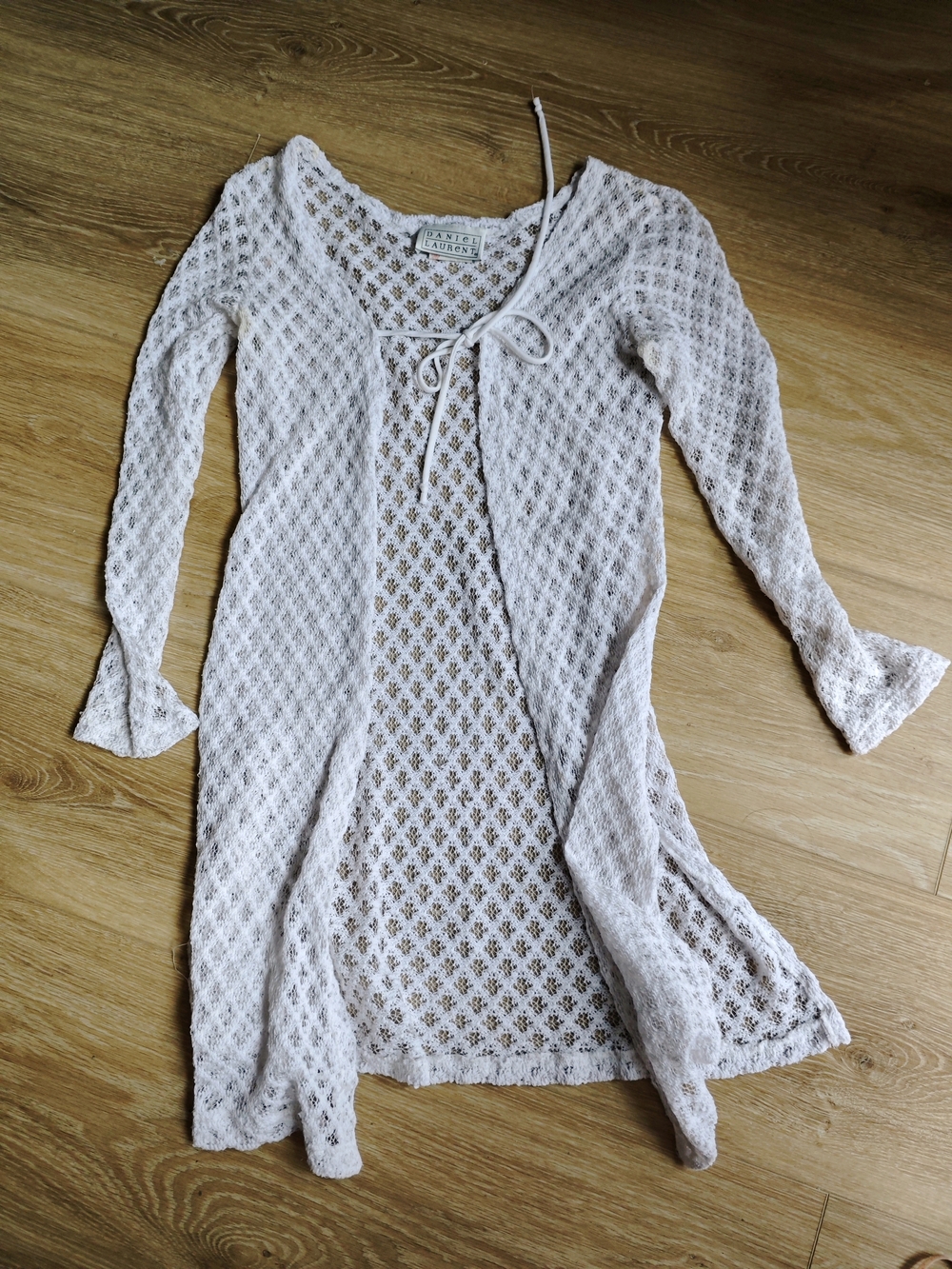 Vintage Daniel Laurent Ivory Open-Knit Tie-Front Crochet Cardigan